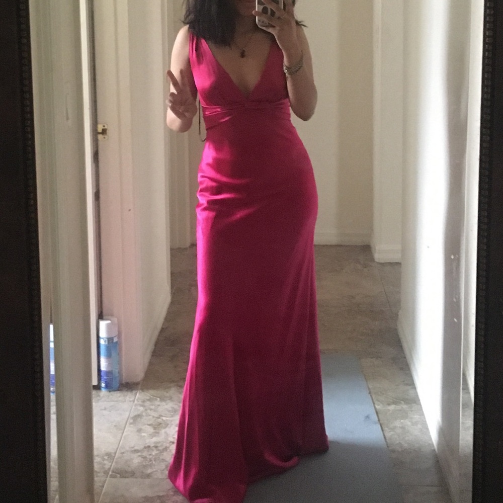 CUSTOM MADE SILK FUSCIA LONG DRESS
